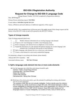 ISO 639-3 Code Split Request Template