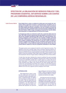 Efectos De La Obligación De Servicio Público Y Del Programa Essential Air Service Sobre Los Costes De Las Compañías Aéreas Regionales