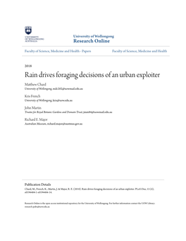 Rain Drives Foraging Decisions of an Urban Exploiter Matthew Hc Ard University of Wollongong, Mdc202@Uowmail.Edu.Au