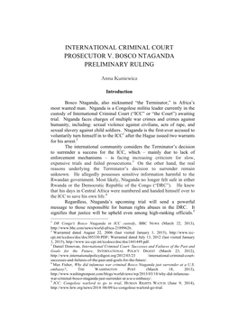 International Criminal Court Prosecutor V. Bosco Ntaganda Preliminary Ruling