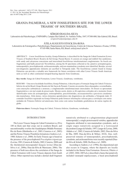 Granja Palmeiras, a New Fossiliferous Site for the Lower Triassic of Southern Brazil