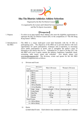 Sha Tin District Athletics Athlete Selection