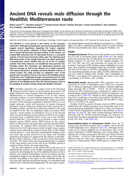 Ancient DNA Reveals Male Diffusion Through the Neolithic Mediterranean Route