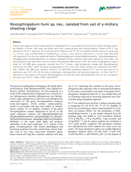 Novosphingobium Humi Sp. Nov., Isolated from Soil of a Military Shooting Range