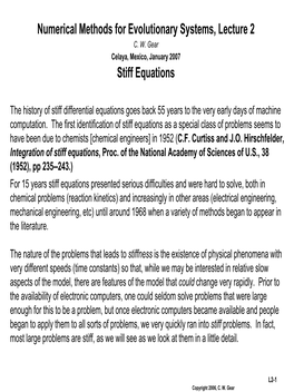 Numerical Methods for Evolutionary Systems, Lecture 2 Stiff Equations