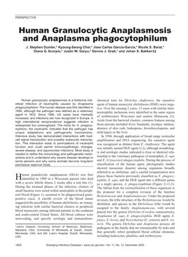 Human Granulocytic Anaplasmosis and Anaplasma Phagocytophilum J