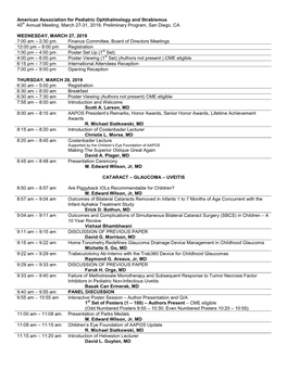 American Association for Pediatric Ophthalmology and Strabismus 45Th Annual Meeting, March 27-31, 2019, Preliminary Program, San Diego, CA