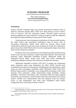 SUMATRA THAWALIB Latar Belakang Sejarah Kelahirannya Oleh: Bahrum Subagiya Universitas Ibn Khaldun Bogor Bahrum.Subagiya@Uika-Bogor.Ac.Id