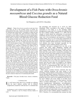 Development of a Fish Paste with Oreochromis Mossambicus and Coccina Grandis As a Natural Blood Glucose Reduction Food