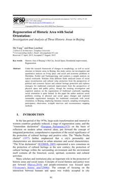 Regeneration of Historic Area with Social Orientation: Investigation and Analysis of Three Historic Areas in Beijing