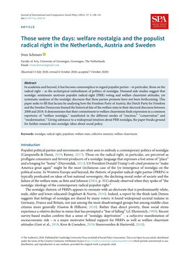 Welfare Nostalgia and the Populist Radical Right in the Netherlands, Austria and Sweden