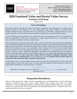 2020 Farmland Value and Rental Value Survey Summary of Findings March 2021