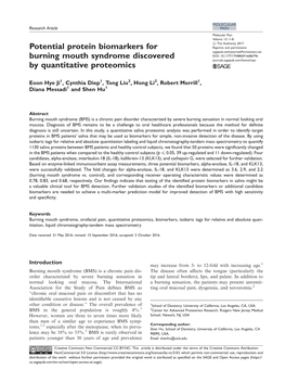 Potential Protein Biomarkers for Burning Mouth Syndrome