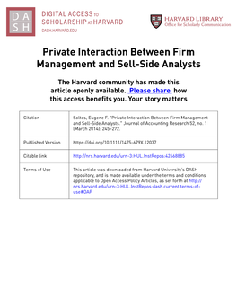 Private Interaction Between Firm Management and Sell-Side Analysts