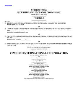 VIMICRO INTERNATIONAL CORPORATION (Exact Name of Registrant As Specified in Its Charter) N/A (Translation of Registrant’S Name Into English)