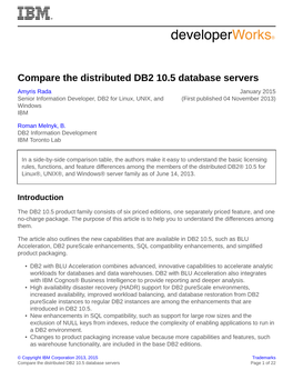Compare the Distributed DB2 10.5 Database Servers