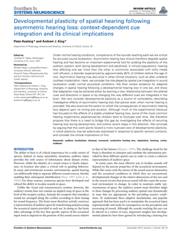 Developmental Plasticity of Spatial Hearing Following Asymmetric Hearing Loss: Context-Dependent Cue Integration and Its Clinical Implications