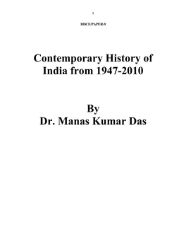 Paper 9 Contemporary History of India from 1947-2010