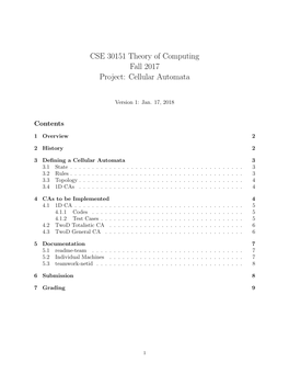CSE 30151 Theory of Computing Fall 2017 Project: Cellular Automata