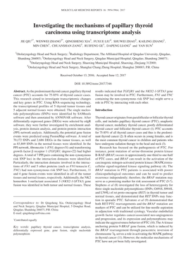 Investigating the Mechanisms of Papillary Thyroid Carcinoma Using Transcriptome Analysis