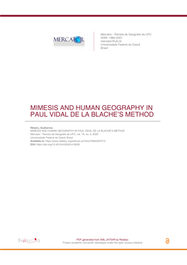 Mimesis and Human Geography in Paul Vidal De La Blache's