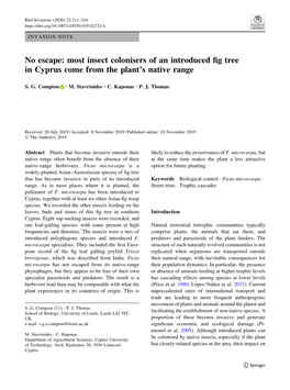 Most Insect Colonisers of an Introduced Fig Tree in Cyprus Come