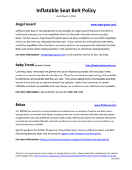 Inflatable Seat Belt Policy As of March 1, 2016