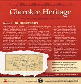 Lesson 1: the Trail of Tears in Georgia, Resentment of the Cherokee Attempt to Extinguish Indian Title to Land in in 1835 As Justification for Removal