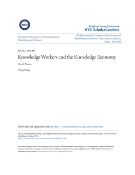 Knowledge Workers and the Knowledge Economy David Thorns