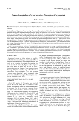 Seasonal Adaptations of Green Lacewings (Neuroptera: Chrysopidae)