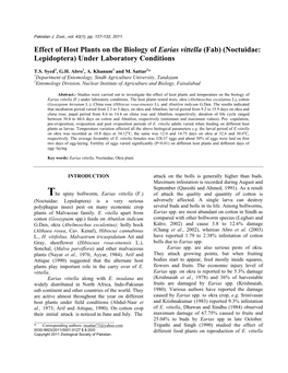 Earias Vittella (Fab) (Noctuidae: Lepidoptera) Under Laboratory Conditions