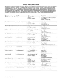 Investment Banks in Southern California