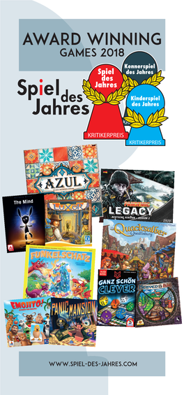 Award Winning Games 2018 Kennerspiel Spiel Des Jahres Des Jahres