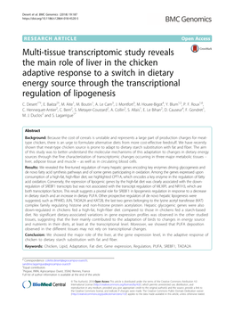 Multi-Tissue Transcriptomic Study Reveals the Main Role of Liver in the Chicken Adaptive Response to a Switch in Dietary Energy