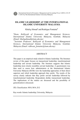 Islamic Leadership at Iium