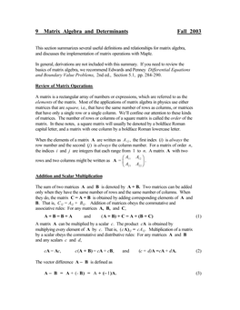 9 Matrix Algebra and Determinants Fall 2003