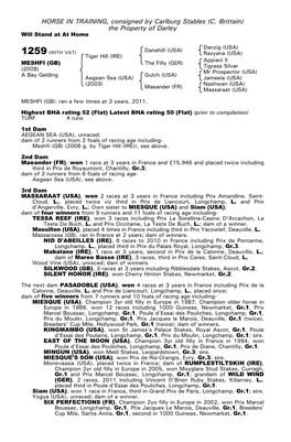 HORSE in TRAINING, Consigned by Carlburg Stables (C. Brittain) the Property of Darley Will Stand at at Home