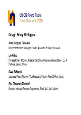 Design Filing Strategies UNION Round Table Turin, October 7, 2010