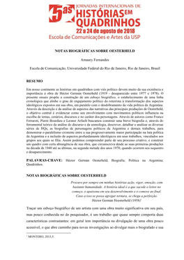 NOTAS BIOGRÁFICAS SOBRE OESTERHELD Amaury Fernandes