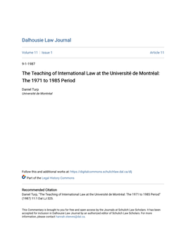 The Teaching of International Law at the Université De Montréal: the 1971 to 1985 Period