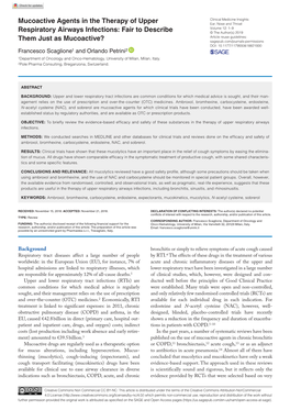 Mucoactive Agents in the Therapy of Upper Respiratory Airways Infections