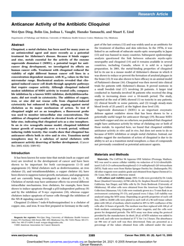 Anticancer Activity of the Antibiotic Clioquinol