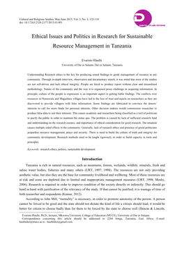 Ethical Issues and Politics in Research for Sustainable Resource Management in Tanzania