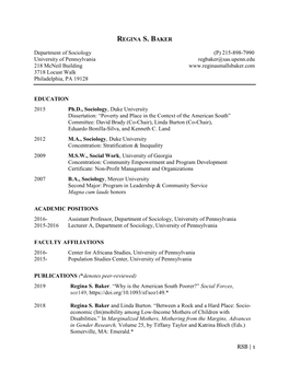 RSB | 1 REGINA S. BAKER Department of Sociology