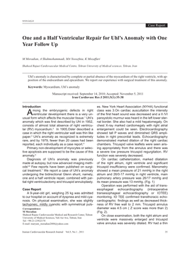 One and a Half Ventricular Repair for Uhl's Anomaly with One Year