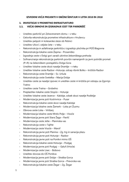 Izvedeni Večji Projekti V Občini Šentjur V Letih 2010 in 2018