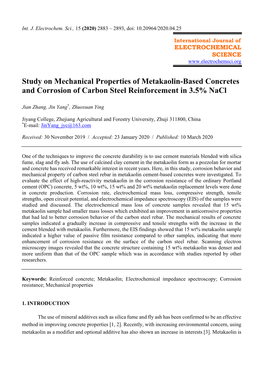 Study on Mechanical Properties of Metakaolin-Based Concretes and Corrosion of Carbon Steel Reinforcement in 3.5% Nacl