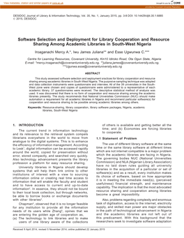 Software Selection and Deployment for Library Cooperation and Resource Sharing Among Academic Libraries in South-West Nigeria
