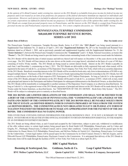 PENNSYLVANIA TURNPIKE COMMISSION $68,660,000 TURNPIKE REVENUE BONDS, SERIES a of 2011 Dated: Date of Delivery Due: See Inside Cover