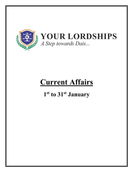 Current Affairs 1St to 31St January